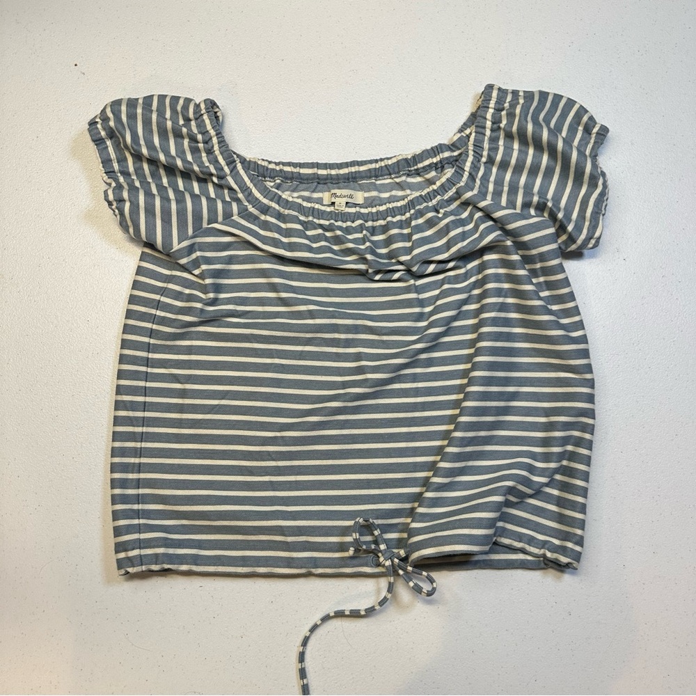 Madewell Stripe Off Shoulder and Draw String Shirt‎ Size Medium